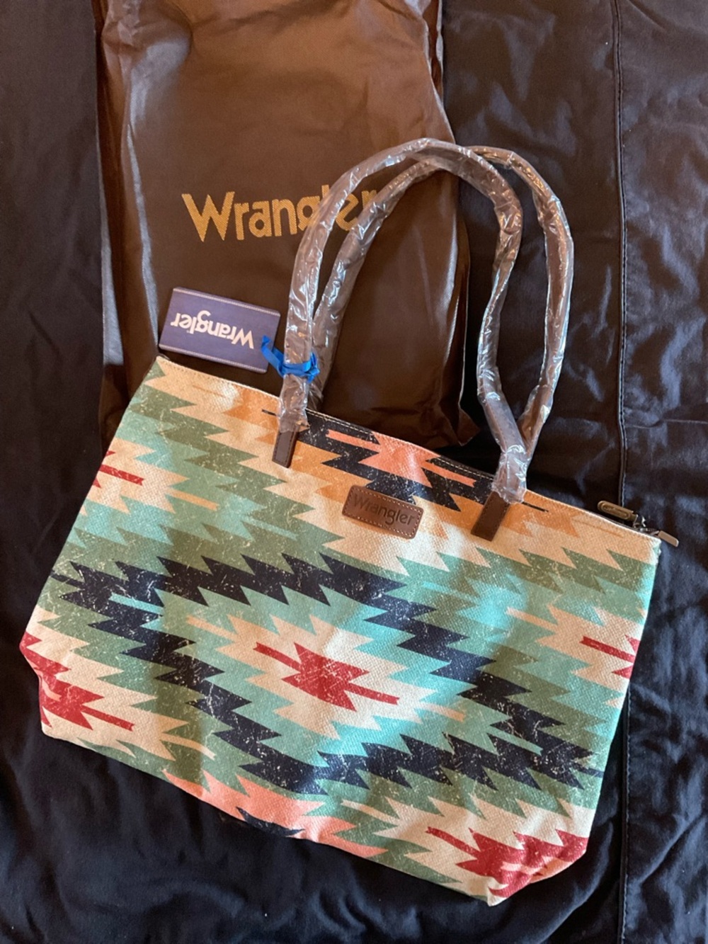 Wrangler Montana West Canvas Tote in Teal, Coral, Black and Cream